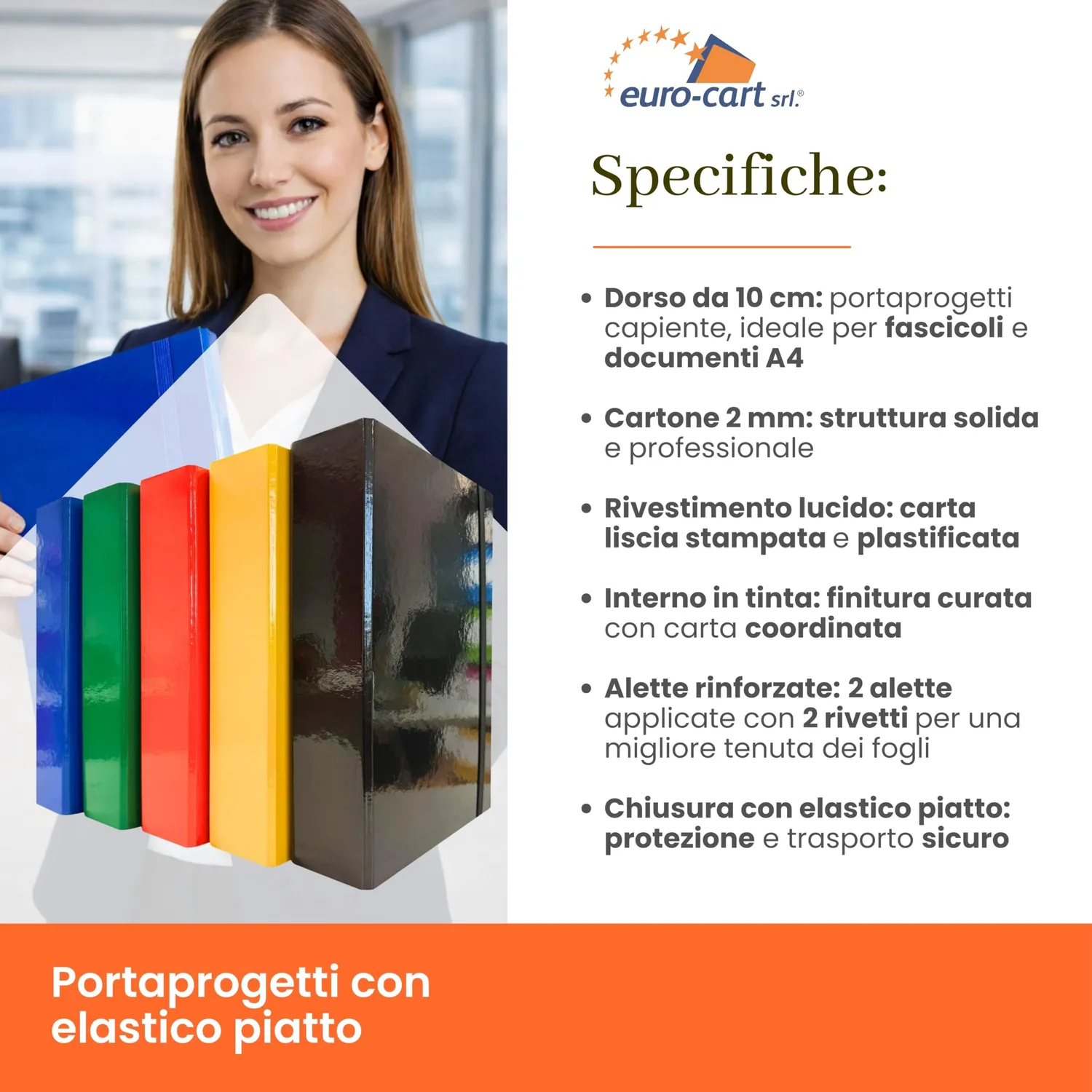 Euro-Cart Classic cartellina portadocumenti elastico blu dorso 10 cm