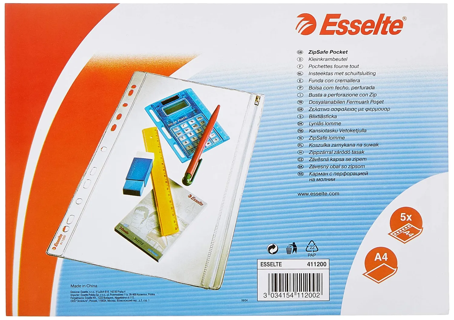 Esselte busta con zip 411200 PVC trasparente da 5