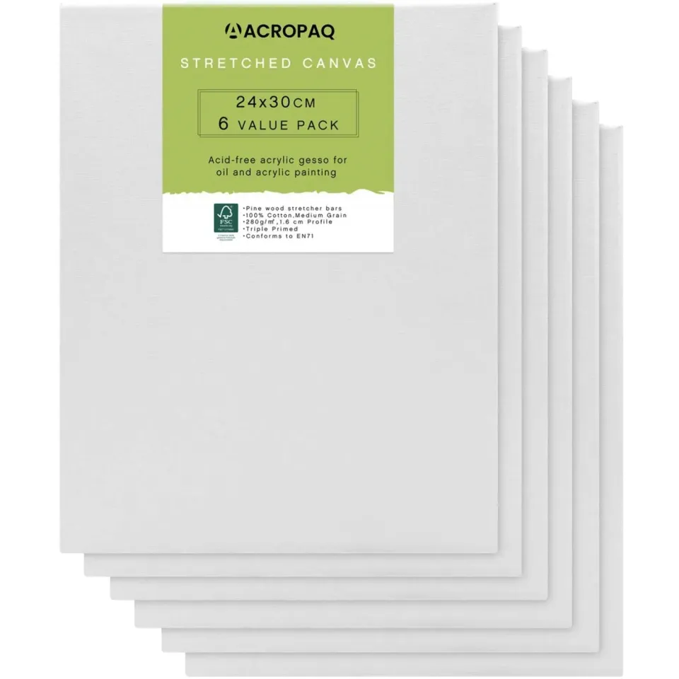 Acropaq Tele Pittura 24x30 cm Bianche 6 Pezzi Cotone Premium