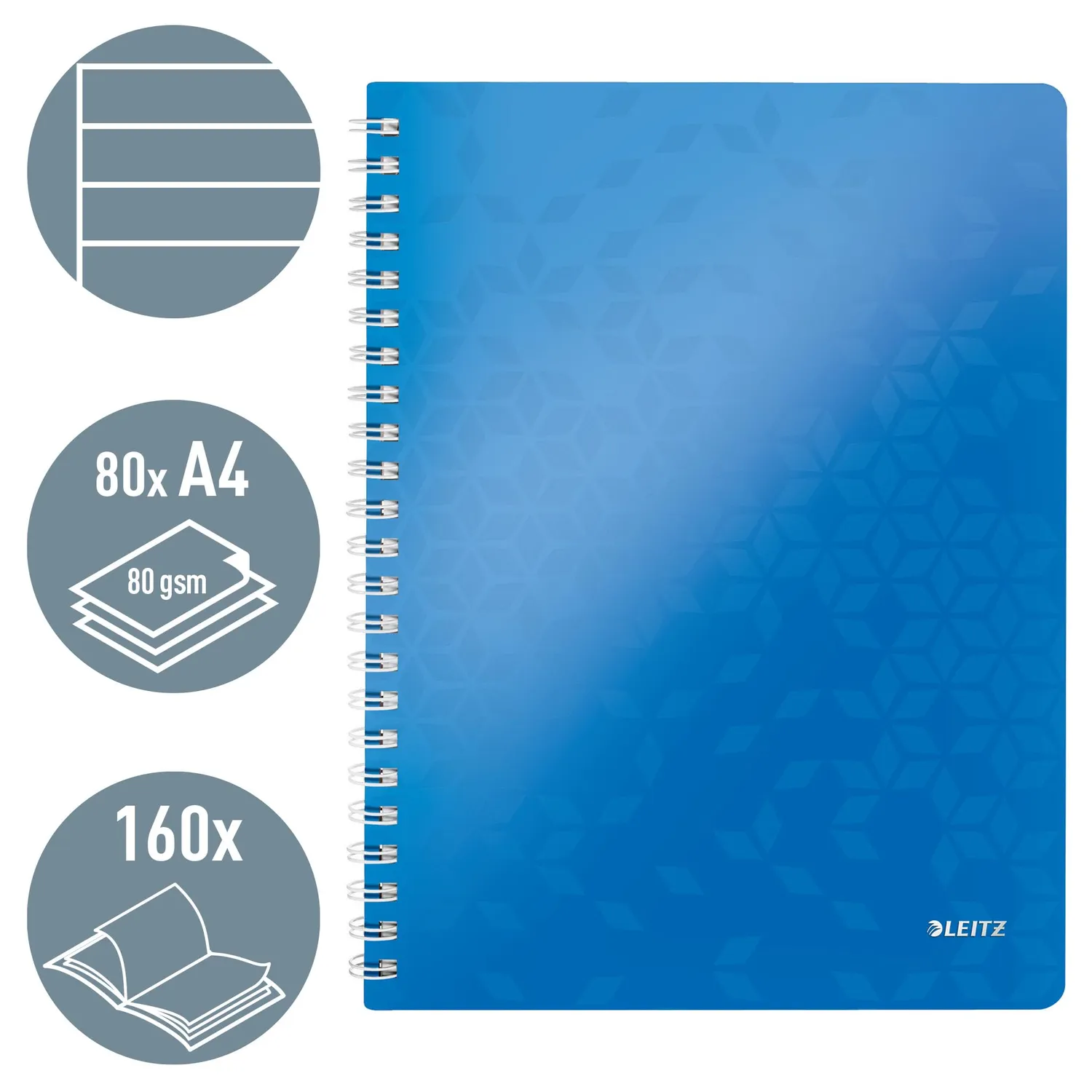 Leitz Ergo WOW Blocco Spirale A4 Righe 80 Fogli Blu PP