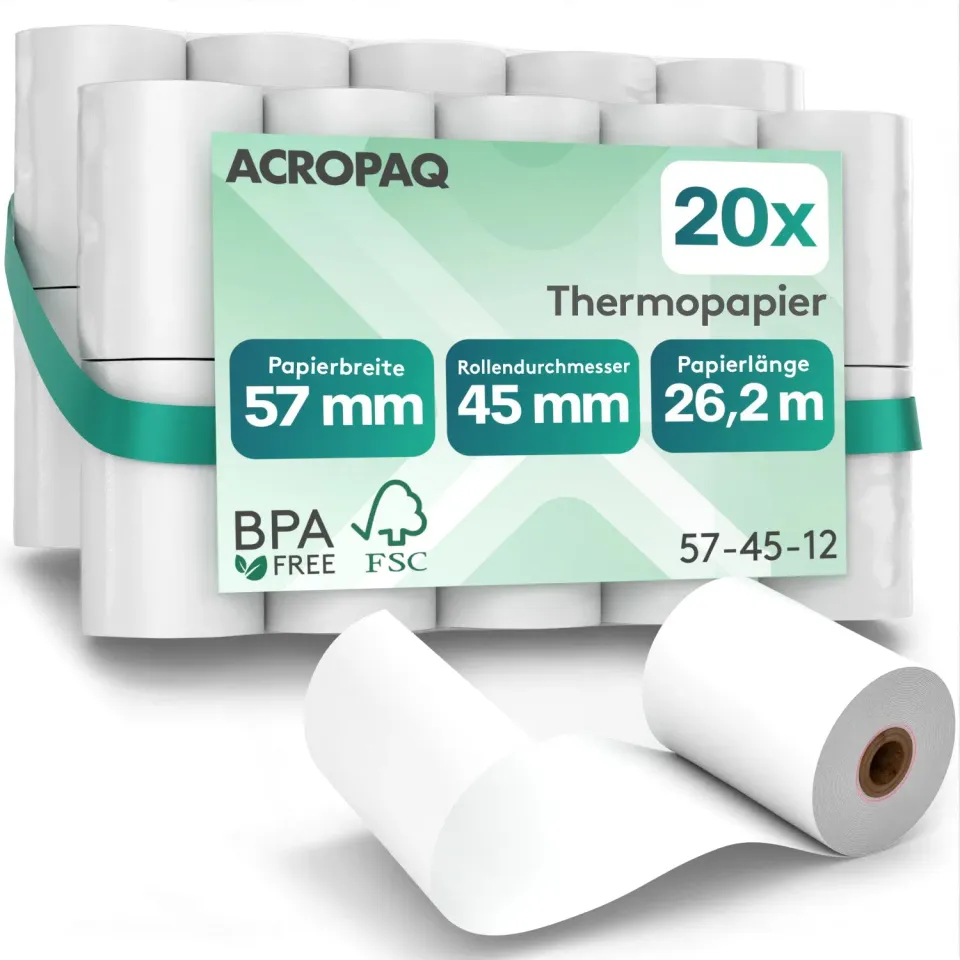 ACROPAQ Rotoli cassa termici 57mm 20 pezzi BPA free