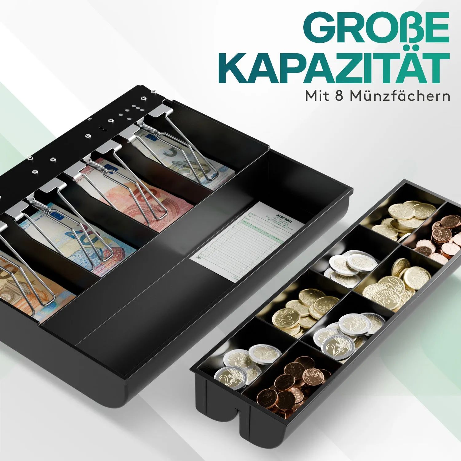 ACROPAQ Vassoio Cassa Portamonete Nero 29,8 cm 12 scomparti