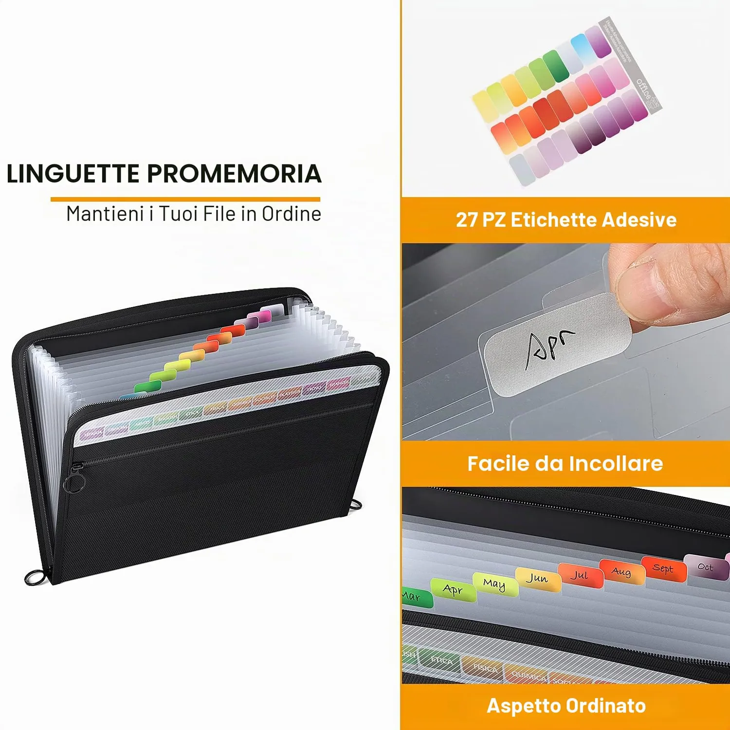 ABClife Portadocumenti A4 13 Scomparti Nero Impermeabile