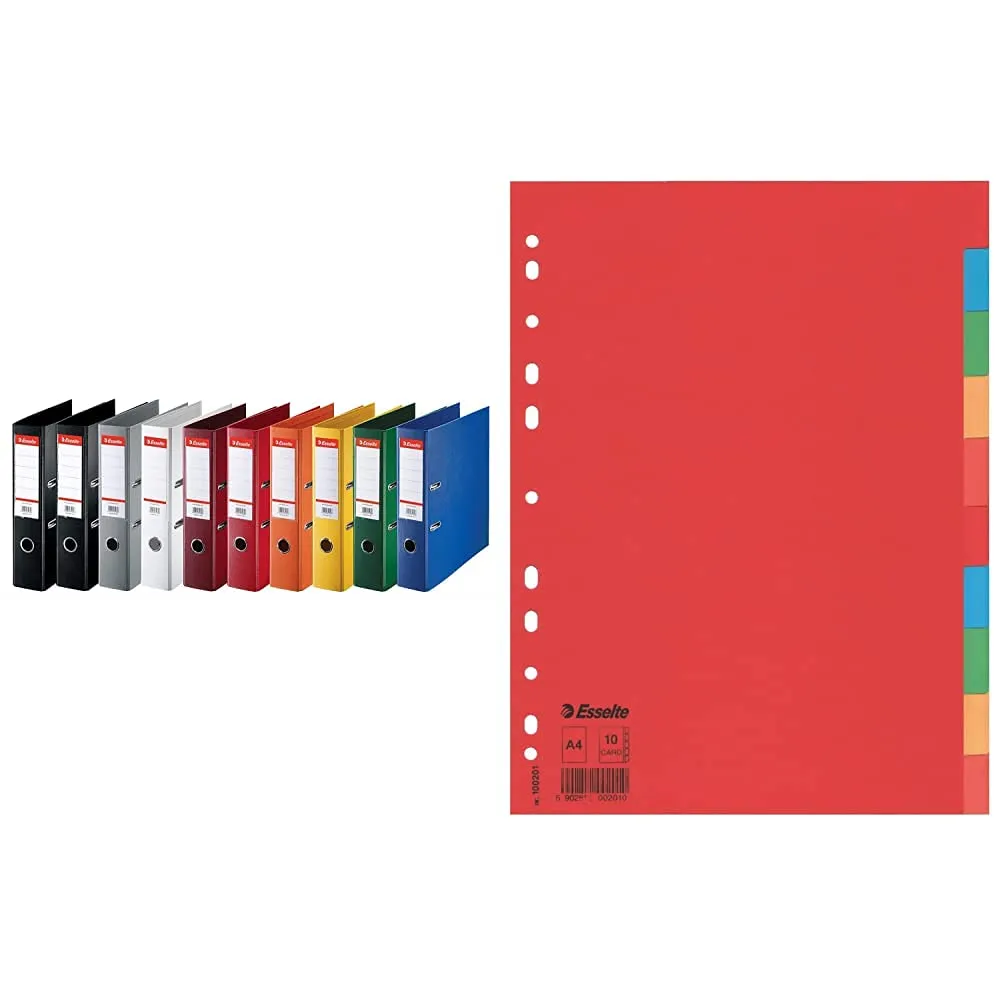 Esselte Raccoglitori a Leva A4 Dorso 75 mm Assortiti 10 Pezzi 550 Fogli