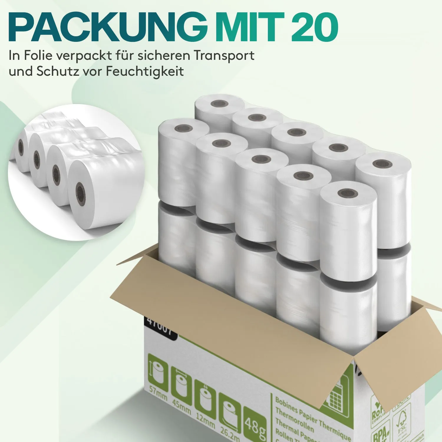 ACROPAQ Rotoli cassa termici 57mm 20 pezzi BPA free