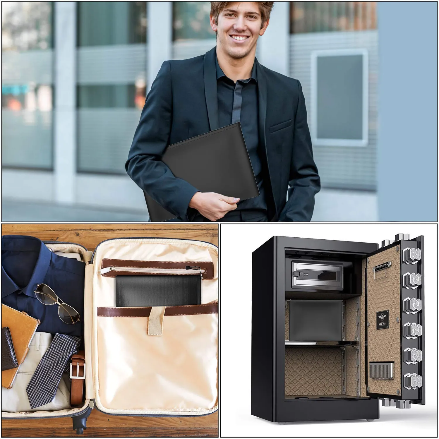 ABClife Borsa Portadocumenti Ignifuga Nera A4 38x28 cm con Cerniera