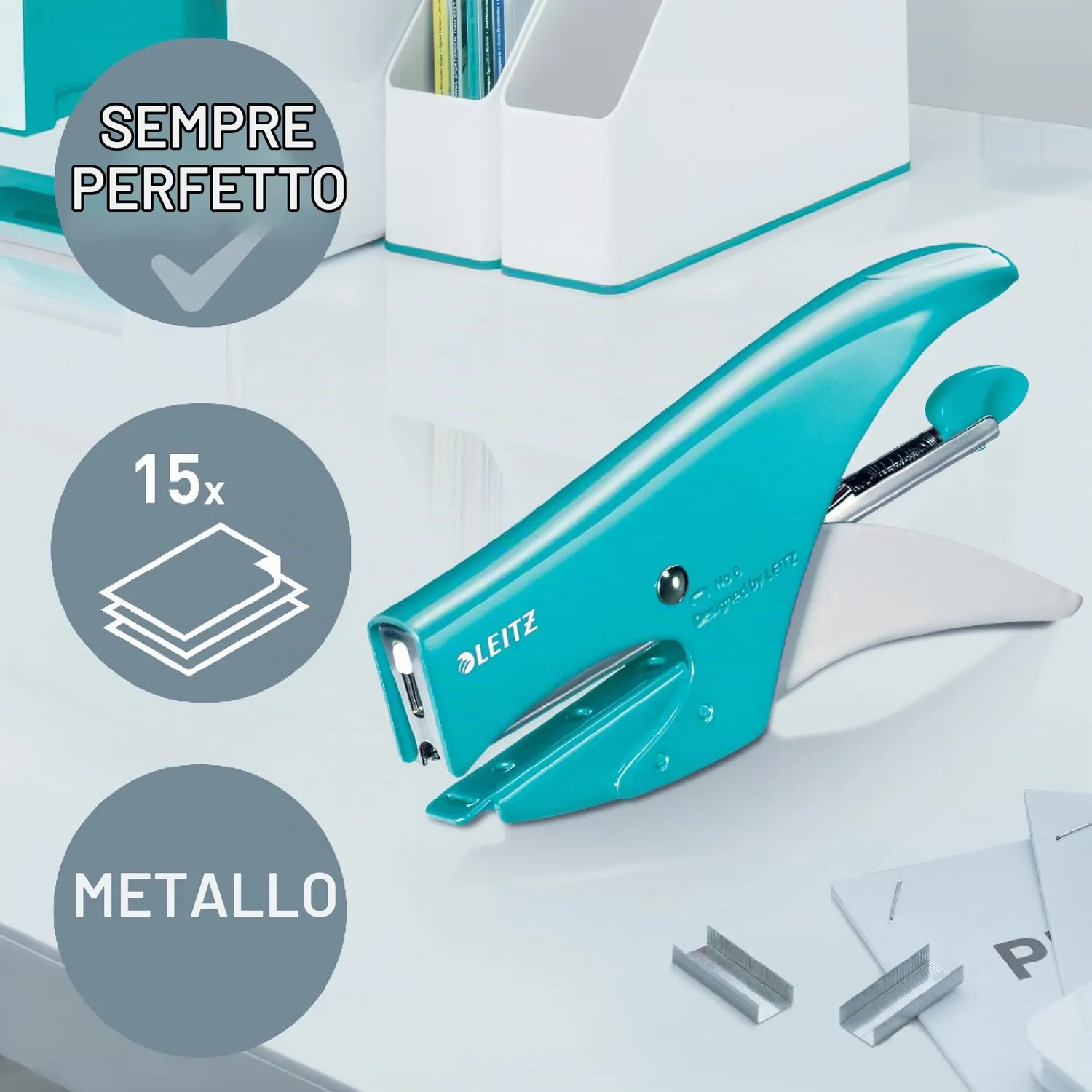 Leitz Ergo WOW 55472051 cucitrice a pinza acquamarina 15 fogli