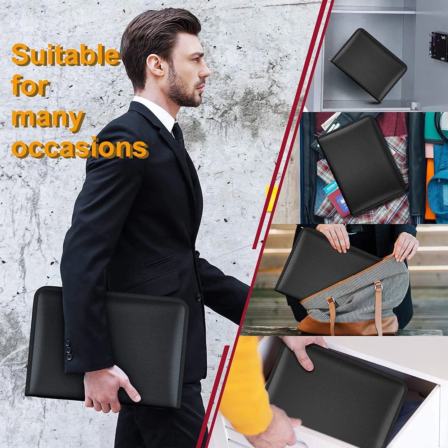 ABClife 24 Tasche Portadocumenti Ignifugo Nero A4 con Cerniera