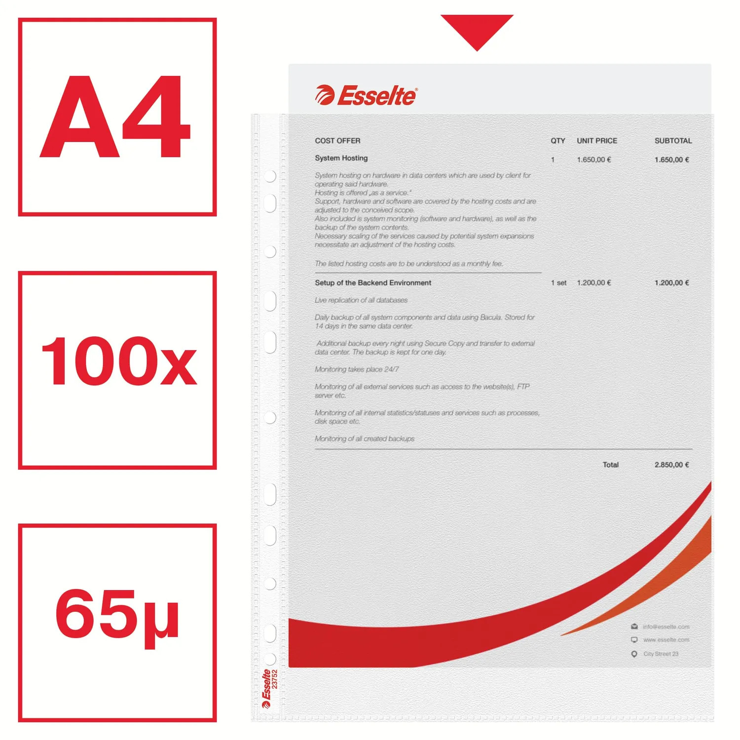 Esselte Pocket buste trasparenti A4 100 pezzi 65 micron