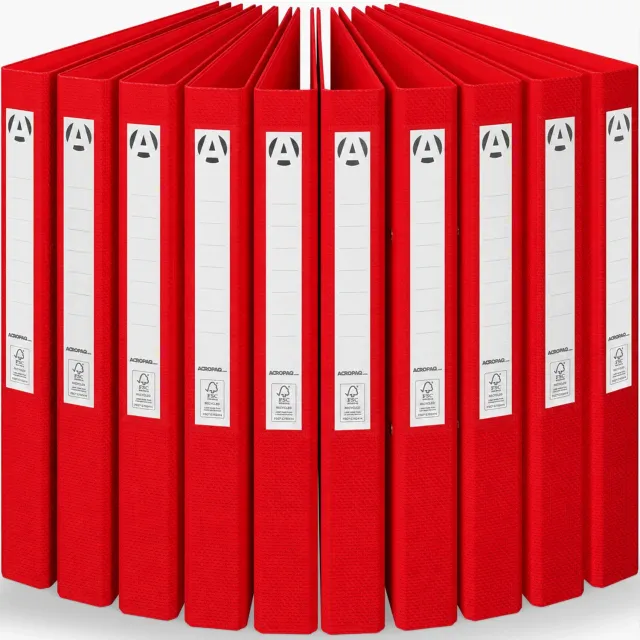 ACROPAQ Raccoglitori ad Anelli A4 2 Anelli Rossi 10 Pezzi