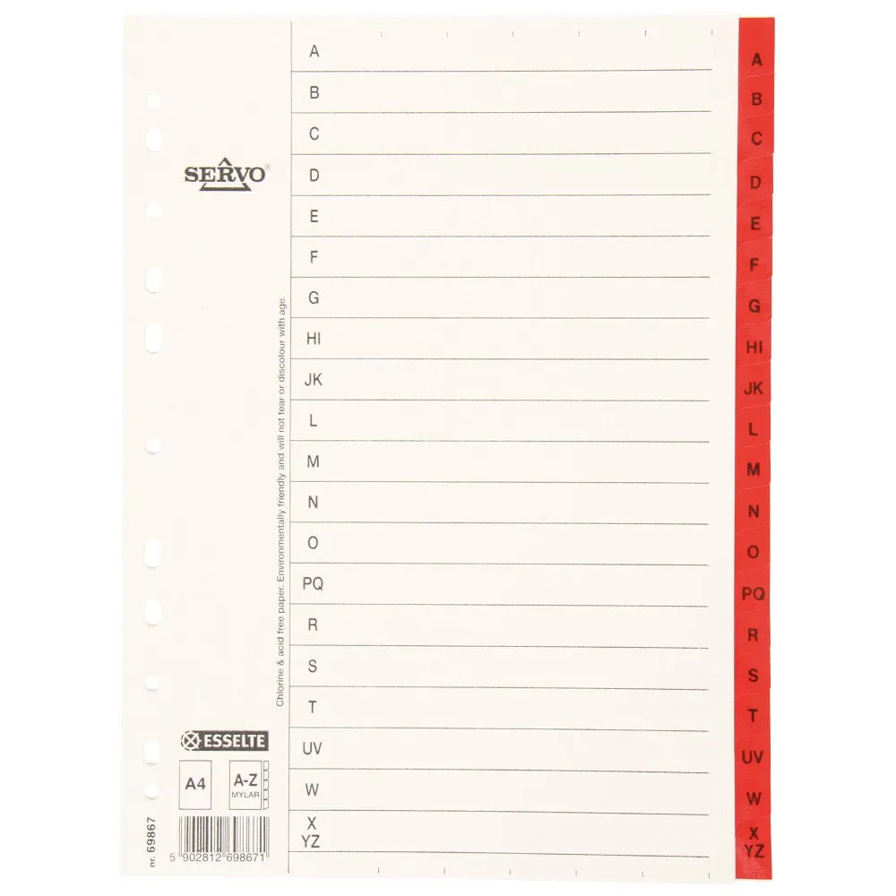 Esselte Mylar 100166 rubrica A-Z A4 multicolore