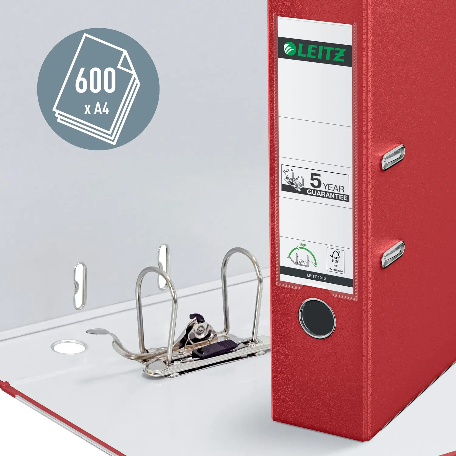 Leitz 180 10105025 raccoglitore a leva rosso 80 mm 600 fogli