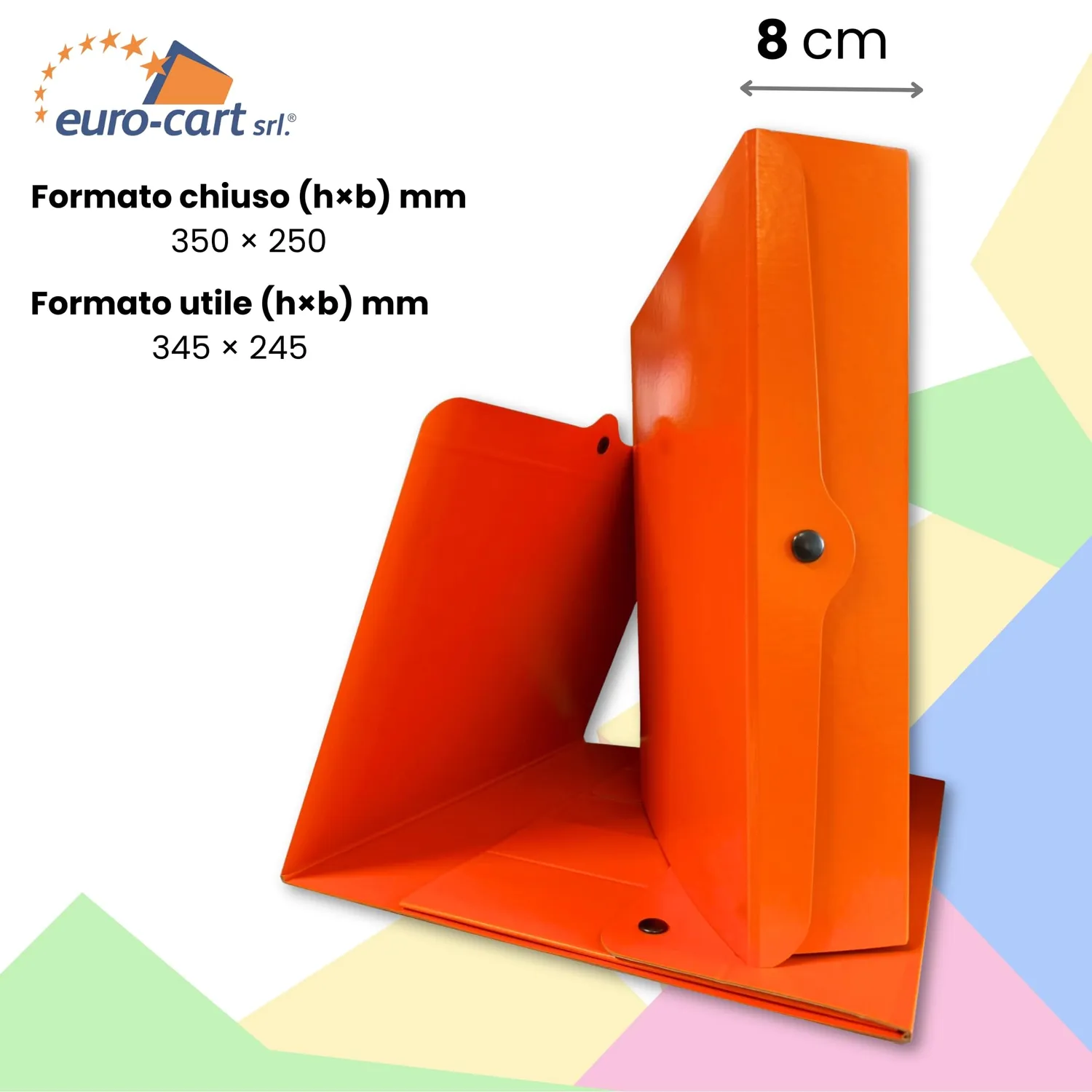 Euro Cart Classic Cartella Bottone Dorso 8 cm Arancione 5 Pezzi