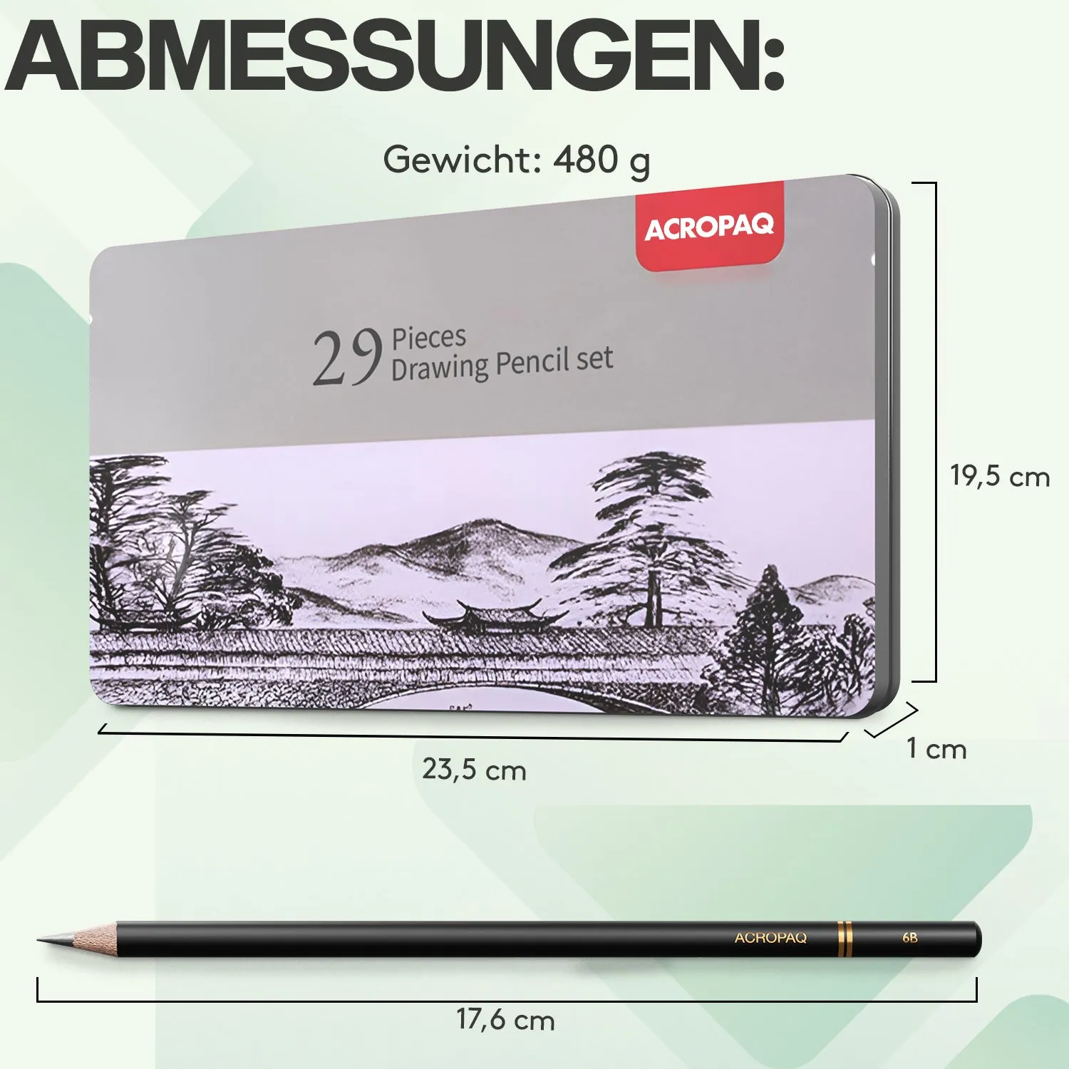 ACROPAQ Set Disegno 29 Pezzi Grafite Carboncino Nero