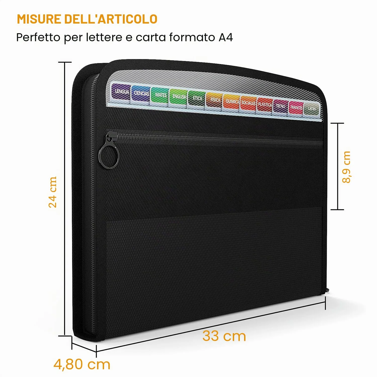 ABClife Portadocumenti A4 13 Scomparti Nero Impermeabile