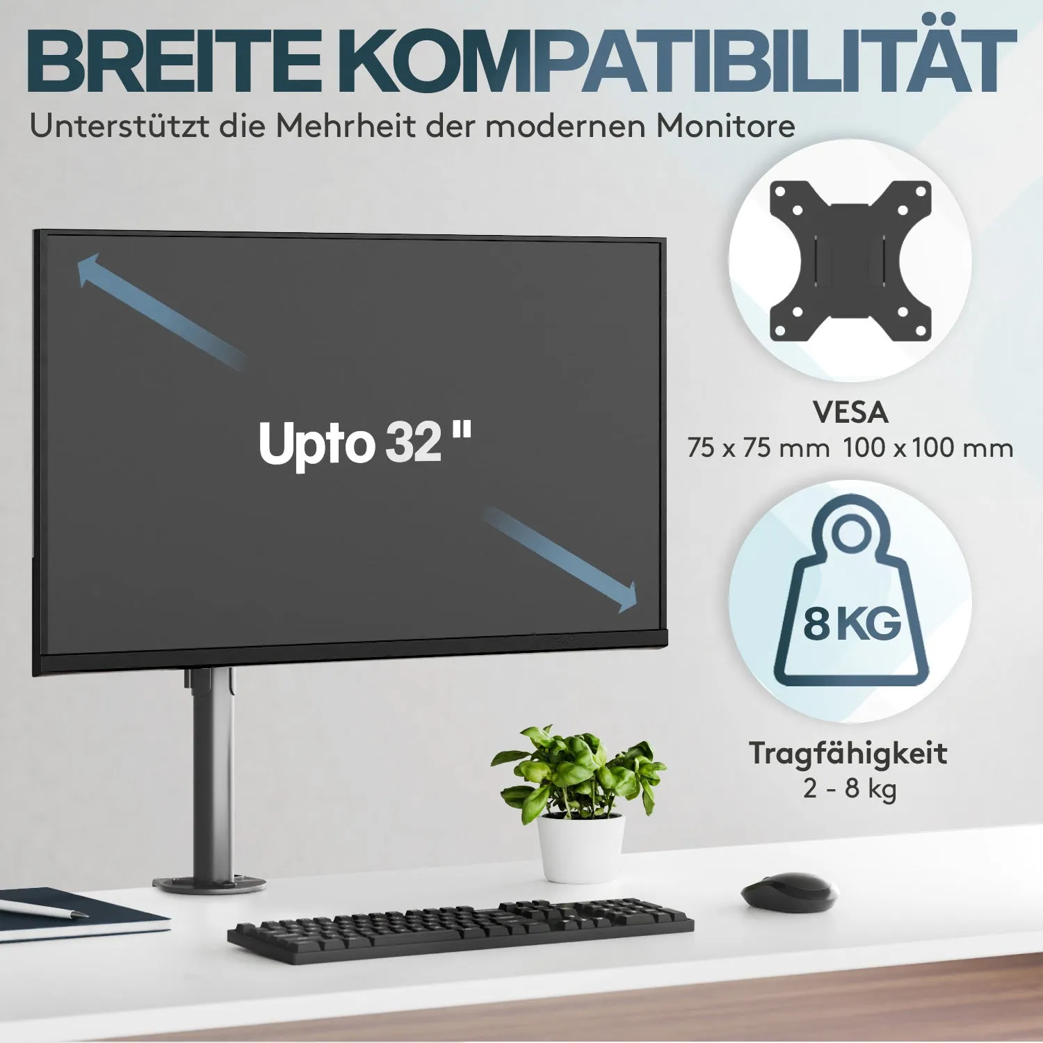 ACROPAQ Braccio monitor doppio 13-32" con morsetto