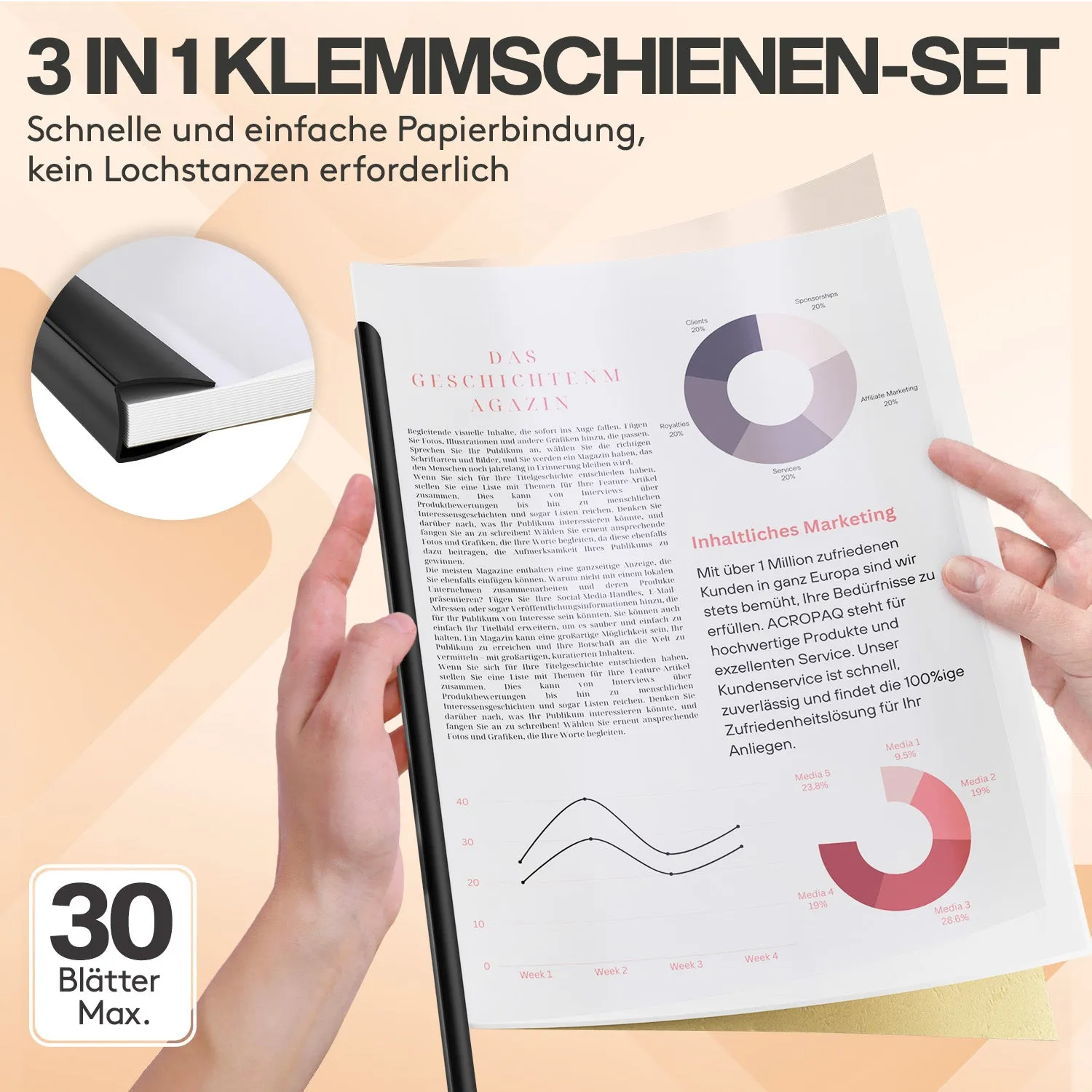 ACROPAQ Set Rilegatura A4 5 Pezzi 30 Fogli Stecche