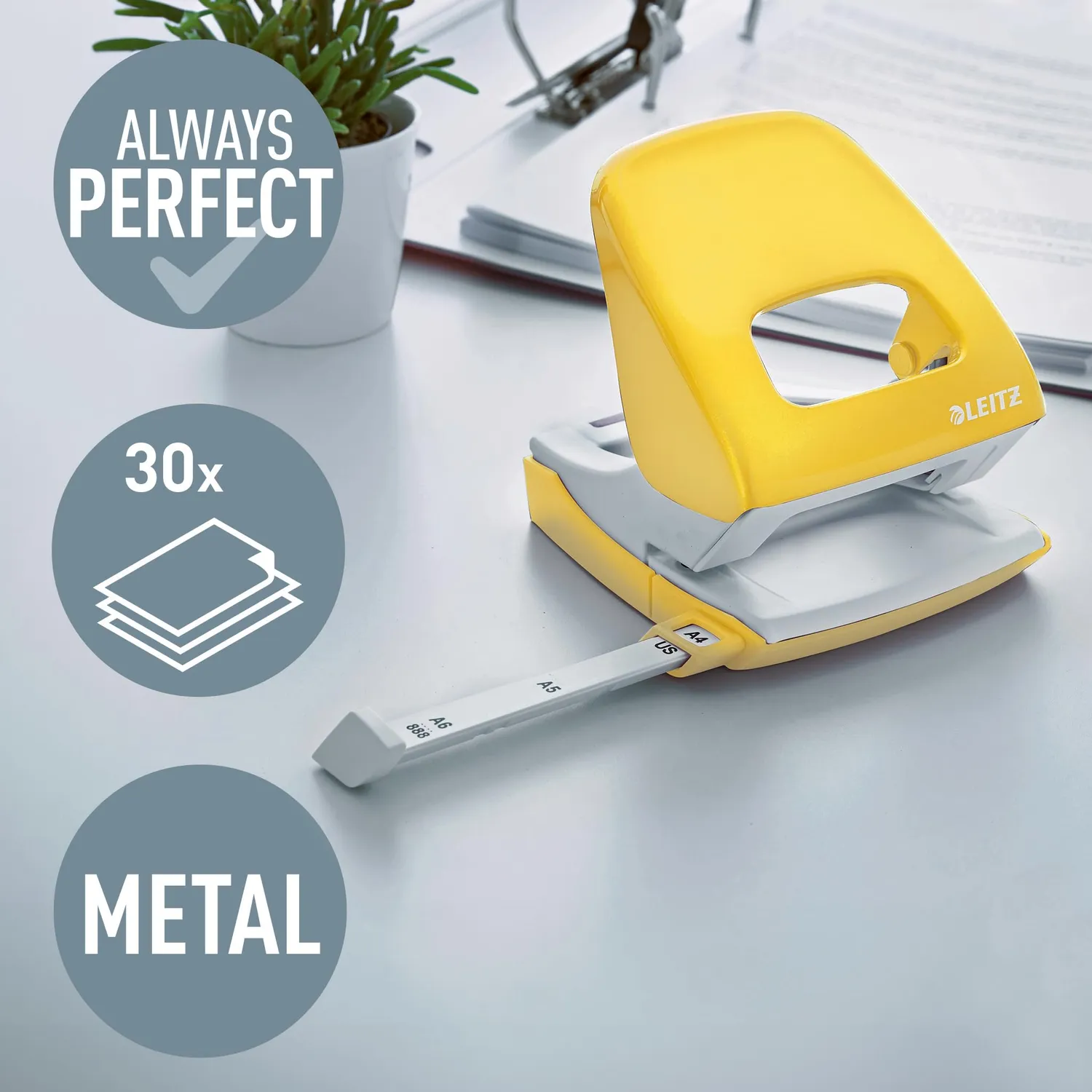 Leitz Ergo WOW 50081016 perforatore 2 fori giallo 30 fogli