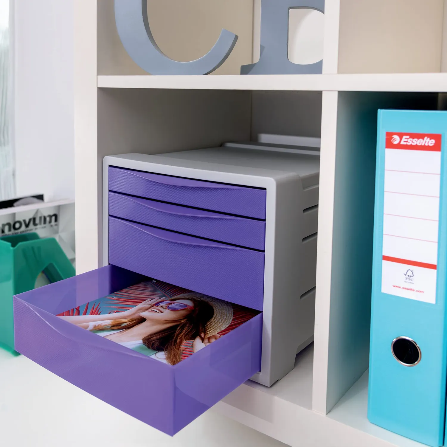 Esselte Colour'Breeze cassettiera 4 cassetti corallo traslucida
