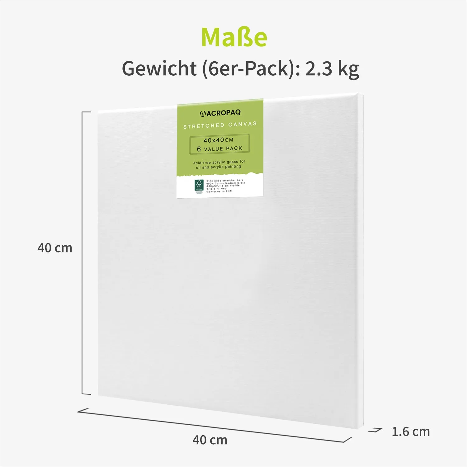 ACROPAQ Tele per Pittura 40x40 cm Bianche 6 Pezzi