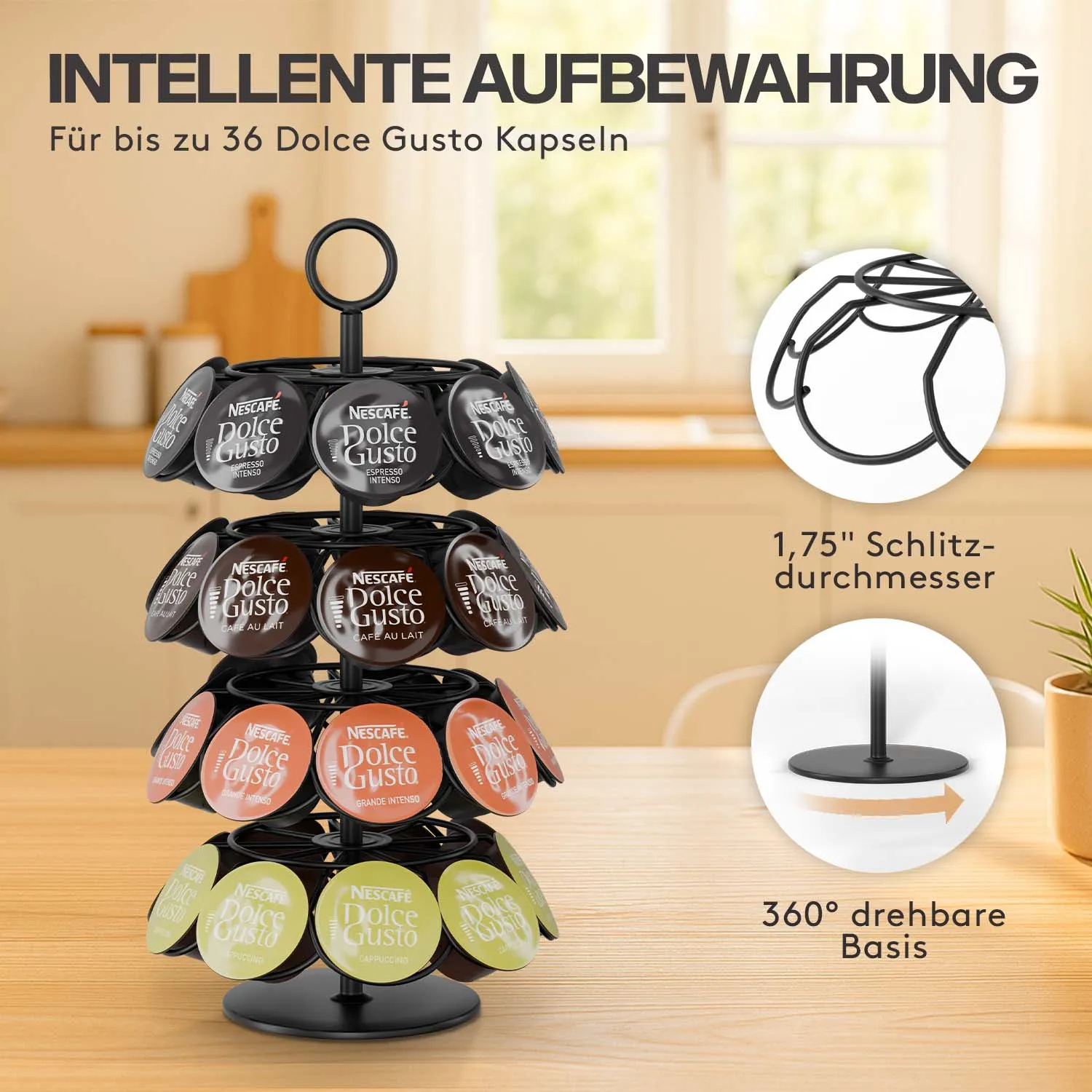 Acropaq Portacapsule Dolce Gusto 36 Capsule Nero Girevole