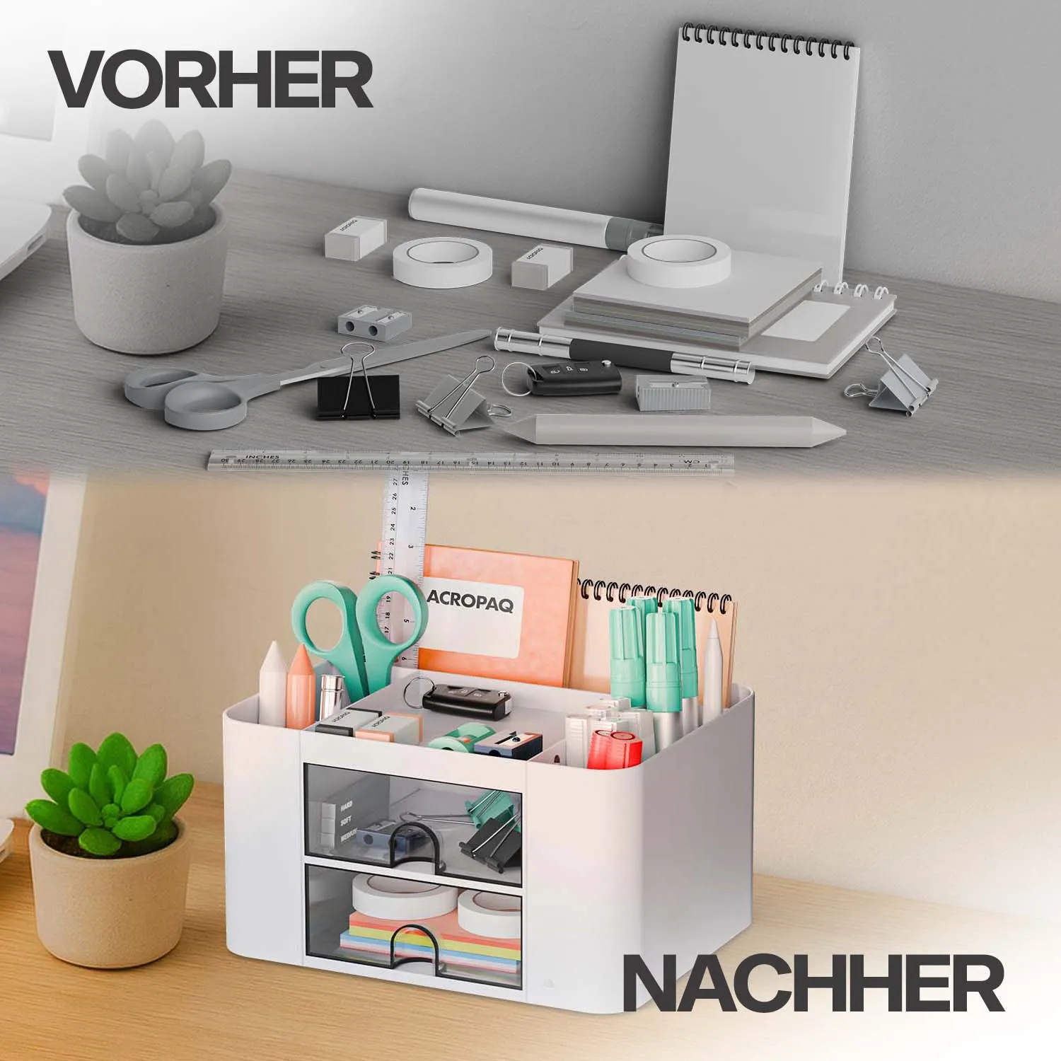 ACROPAQ organizer scrivania 5 scomparti 2 cassetti bianco