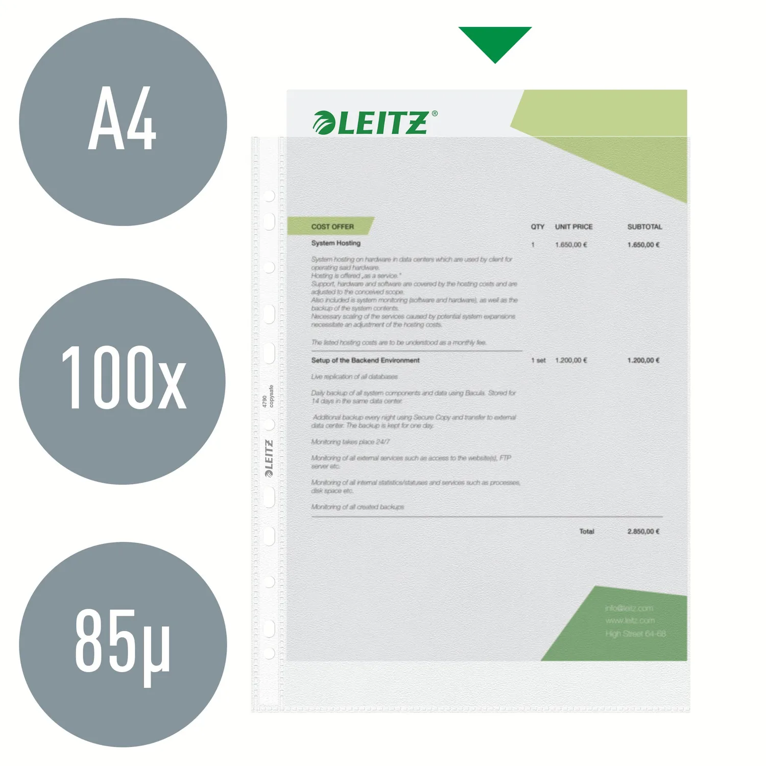 Leitz 47900100 buste forate A4 conf. 100 opache