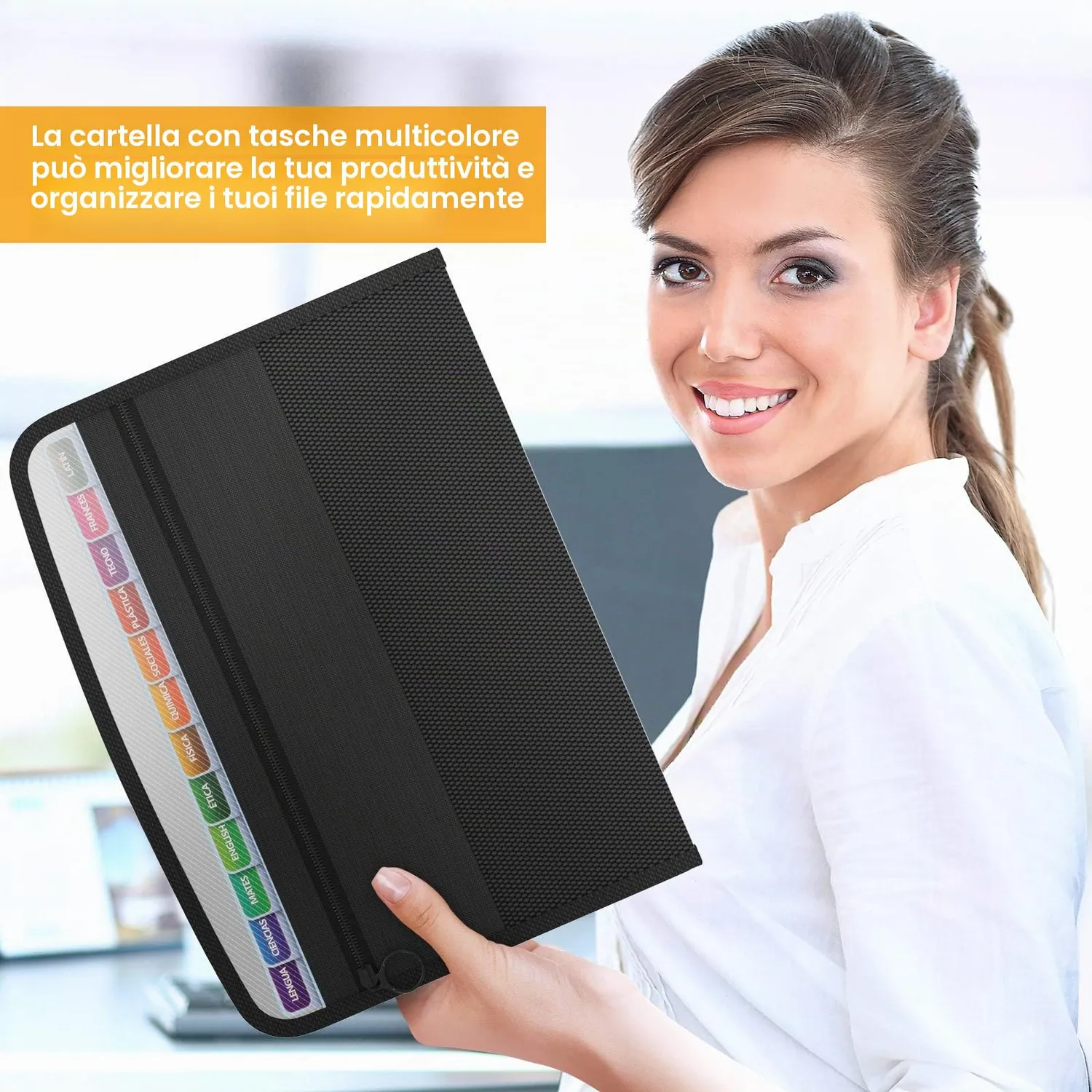 ABClife Cartella Documenti Zip A4 13 Tasche Colorata