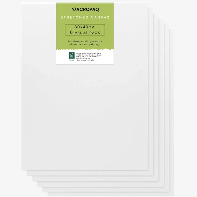 ACROPAQ Tele pittoriche 30x40 cm 6 pezzi cotone