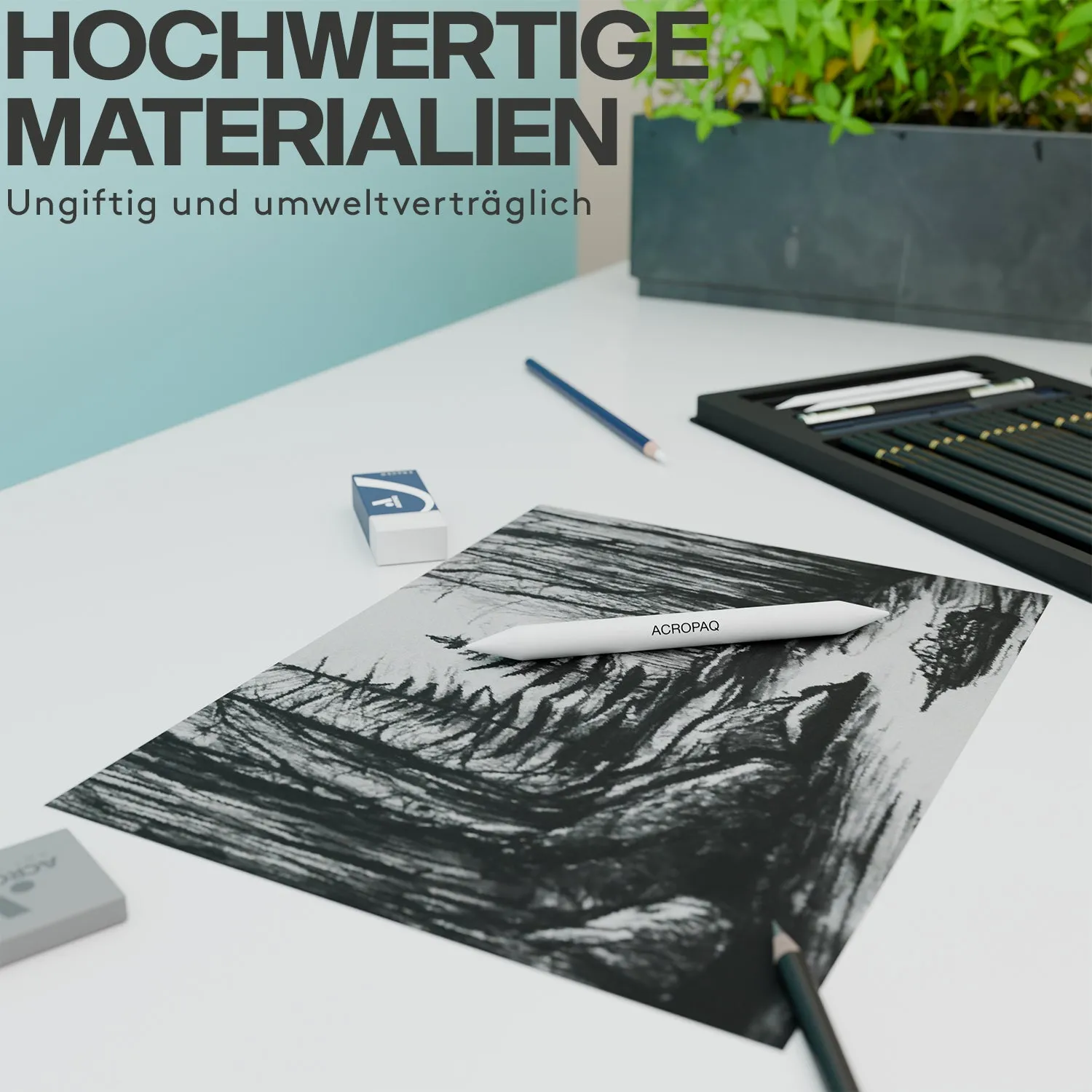 ACROPAQ Set Disegno 29 Pezzi Grafite Carboncino Nero