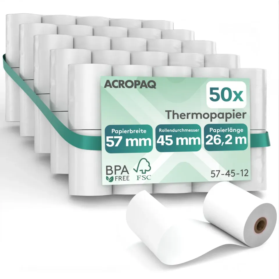 ACROPAQ rotoli registratori cassa termici 57x47 50 pezzi BPA free