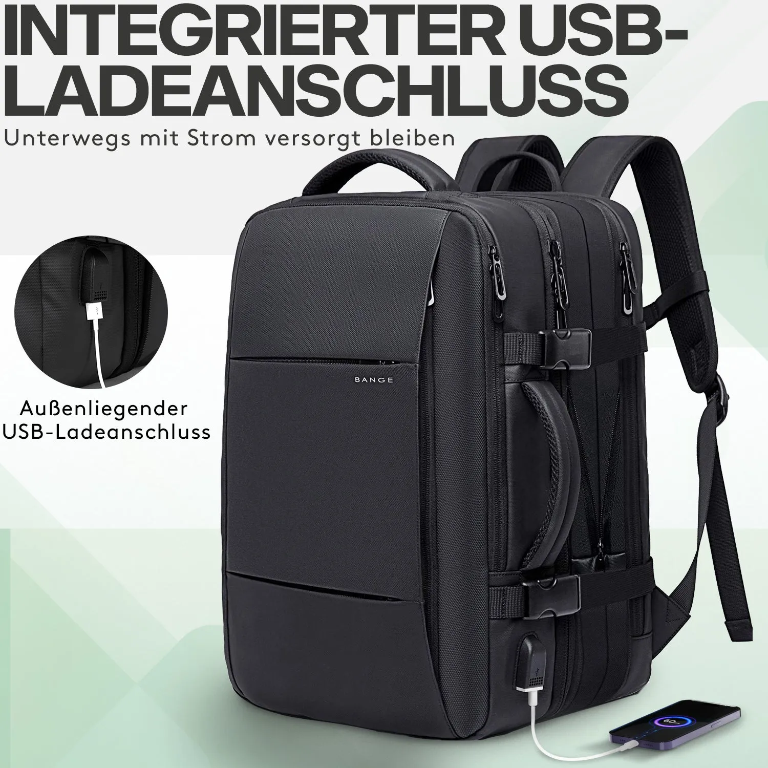 ACROPAQ Zaino Espandibile Nero 26-45L USB