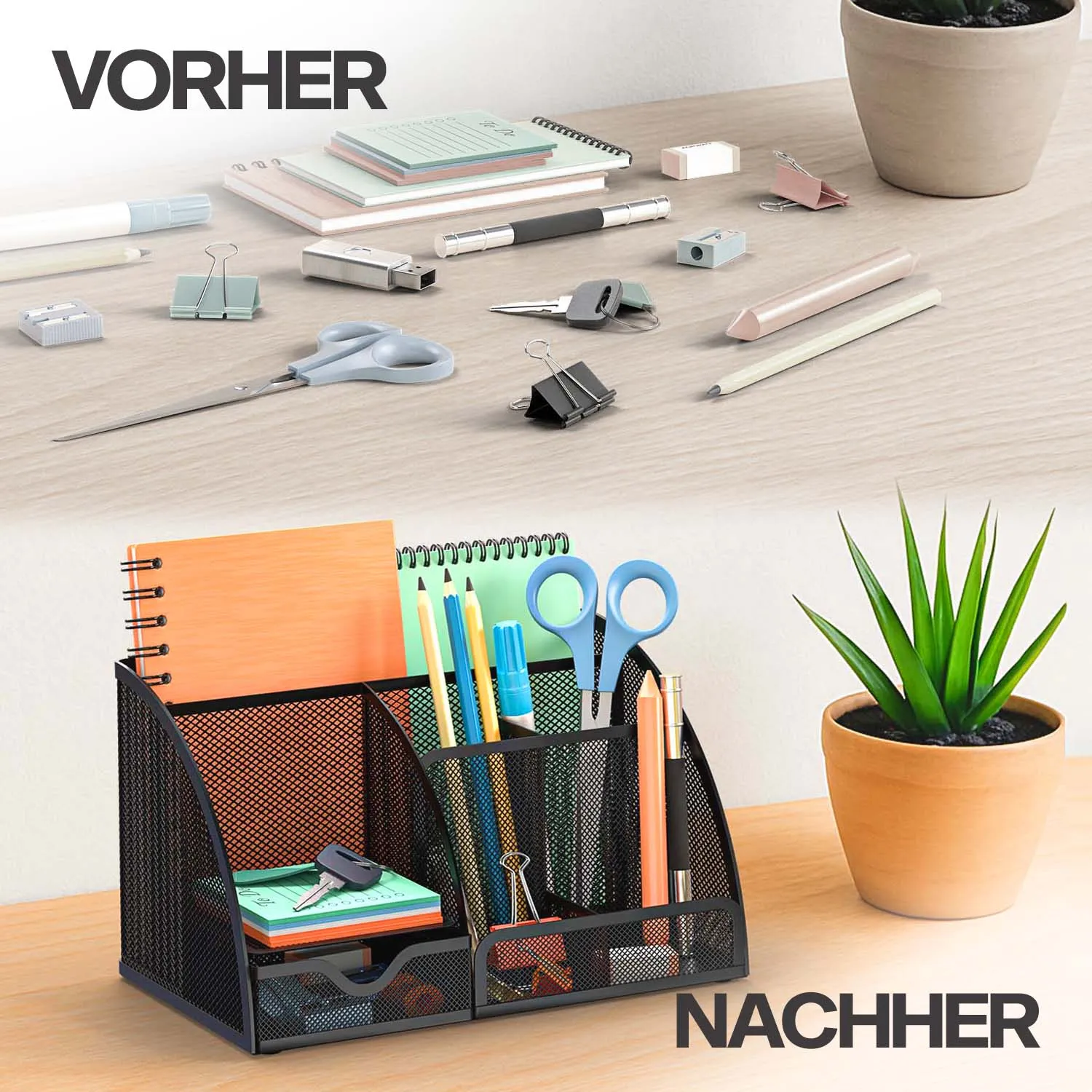 ACROPAQ organizer da scrivania metallo nero 6 scomparti+cassetto