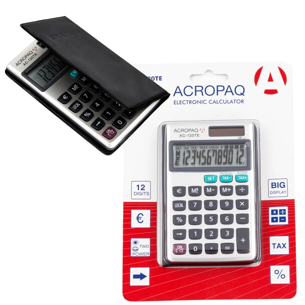 ACROPAQ Calcolatrice da Tavolo 12 Cifre Grigia Dual Power