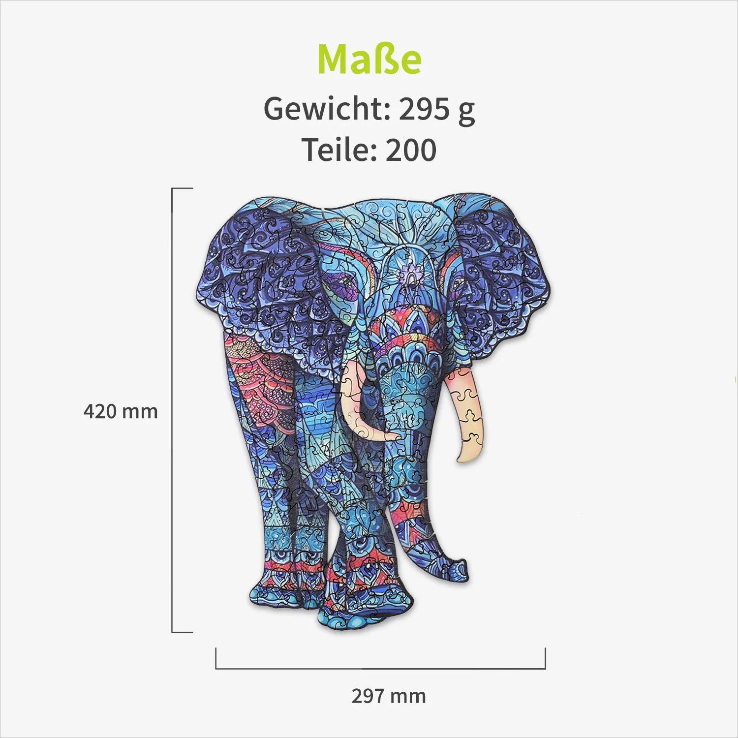 Acropaq Puzzle Legno Elefante 200 pezzi A3