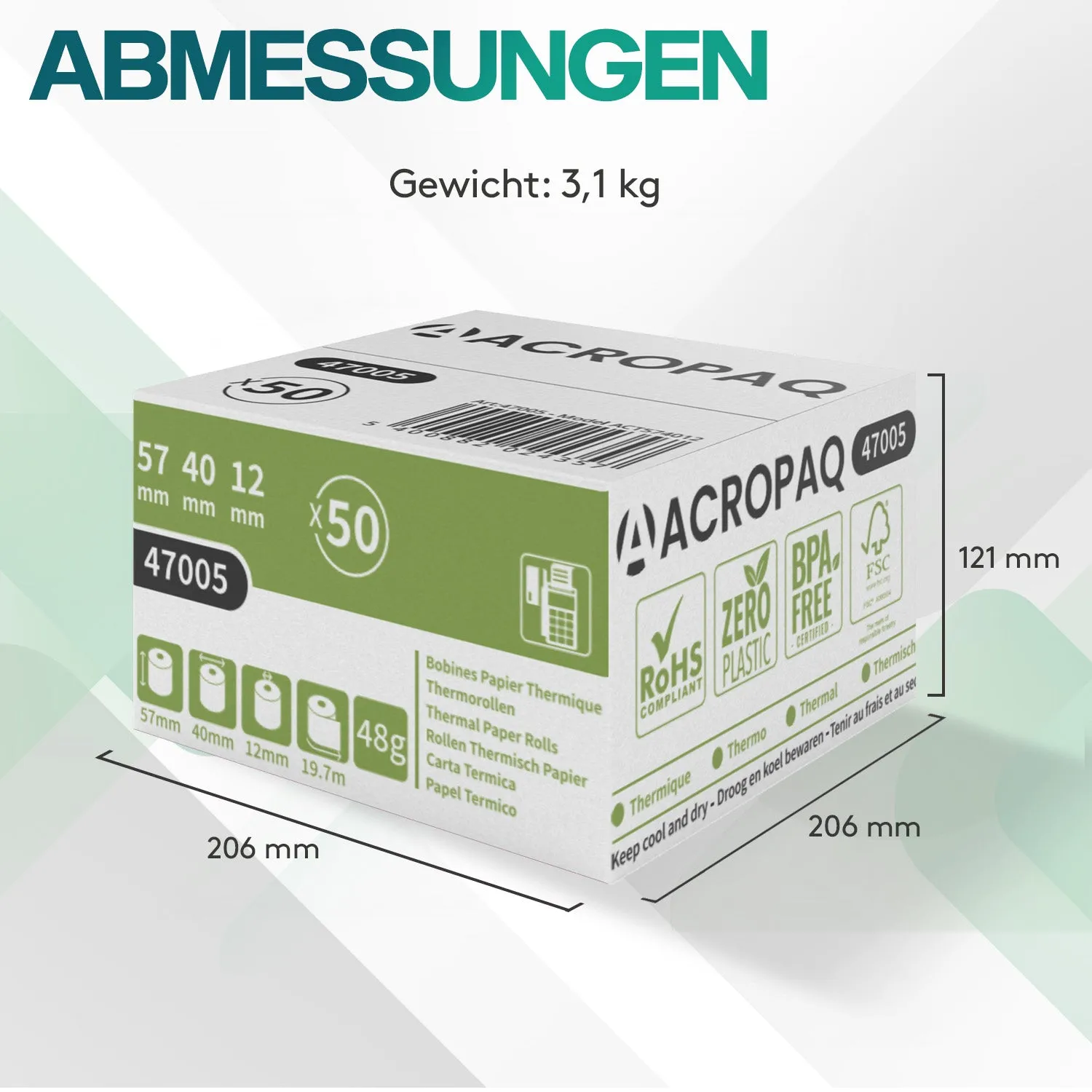 ACROPAQ Rotoli termici 57x40 mm 50 pezzi BPA free